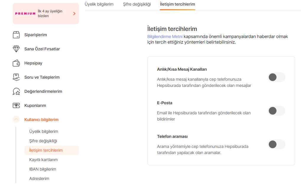 hepsiburada kampanya bildirimleri webten nasıl kapatılır